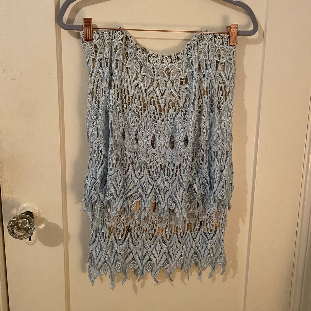 Stone Cold Fox Light Blue Crochet Mini Dress